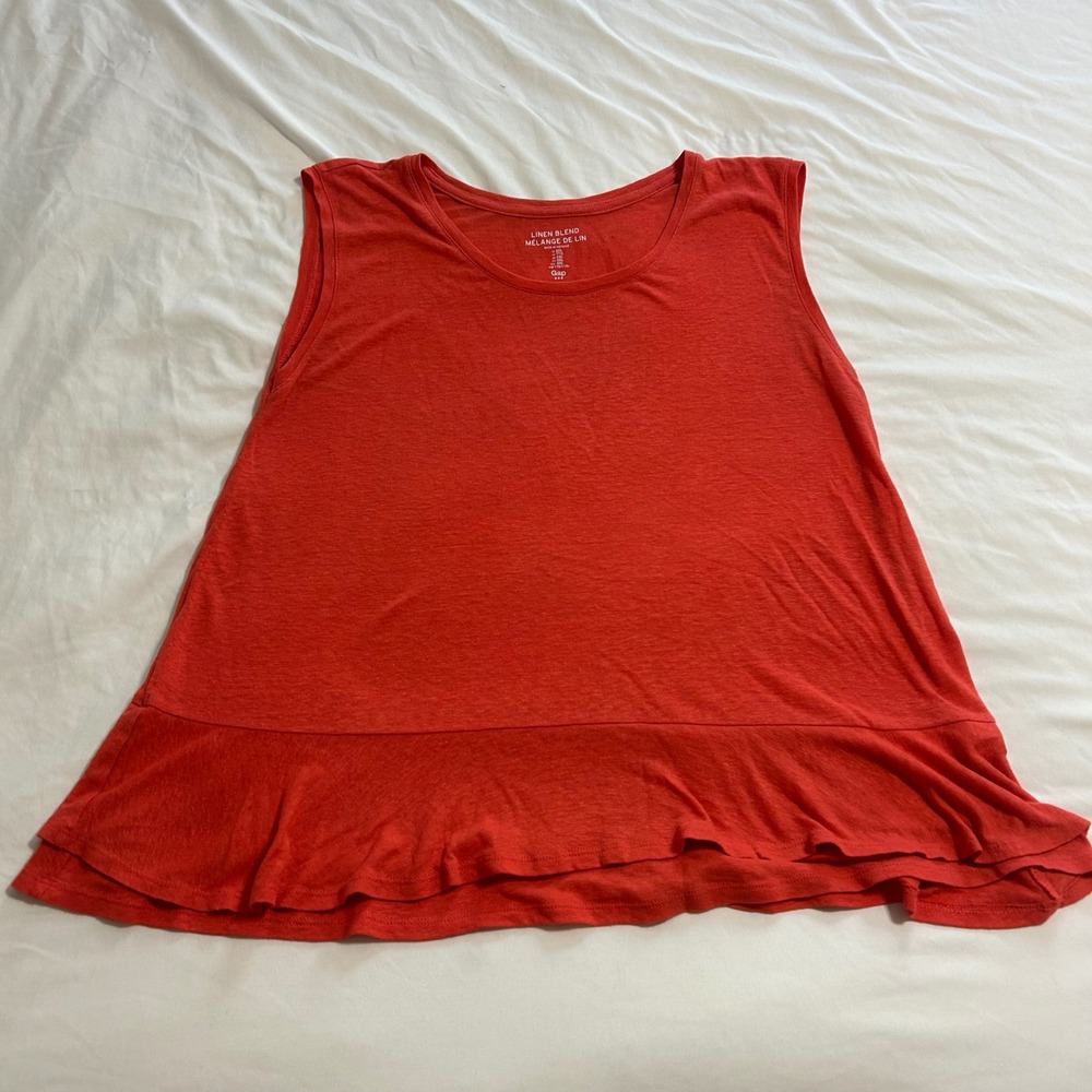 Gap Women XXL Orange Linen Blend Peplum Ruffle Hem Sleeveless Tank Top Shirt - Picture 2 of 7